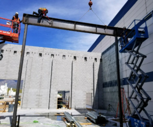 construction worker working on steel structure beam